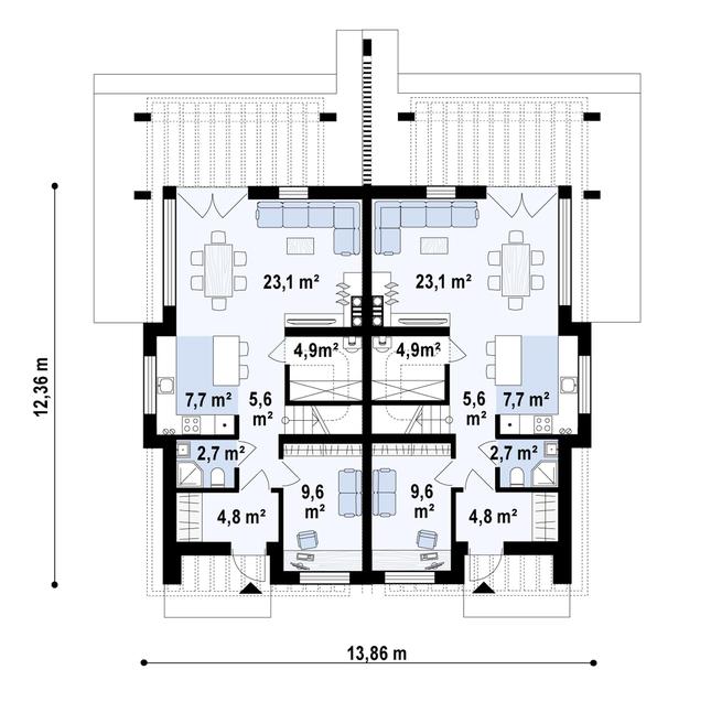 Rzut parteru POW. 116,8 m²