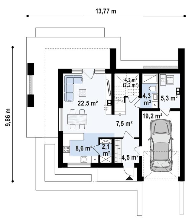 Rzut parteru POW. 78,1 m²
