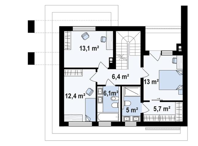 Rzut piętra POW. 62,4 m²