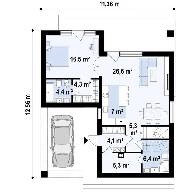 Rzut parteru POW. 79,9 m²