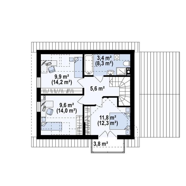 Rzut poddasza POW. 54,3 m²