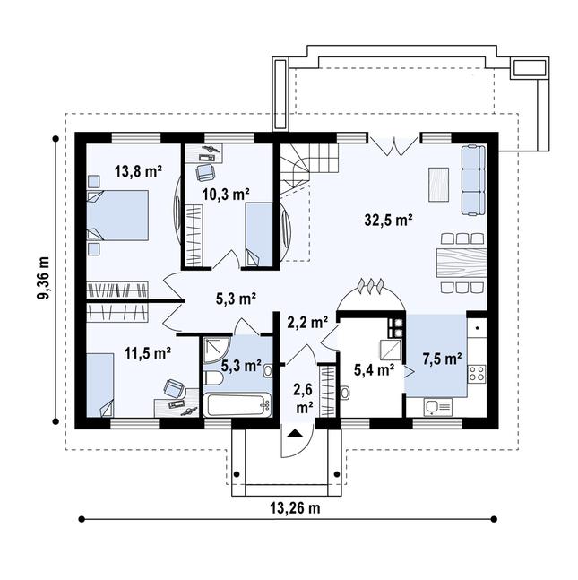 Rzut parteru POW. 96,4 m²
