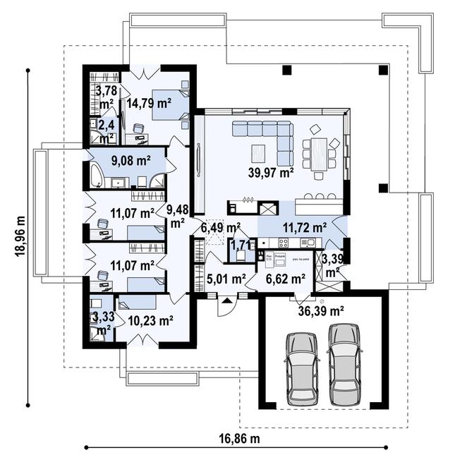 Rzut parteru POW. 186,5 m²
