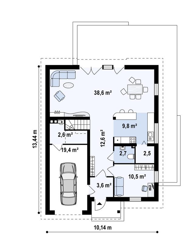 Rzut parteru POW. 101,7 m²