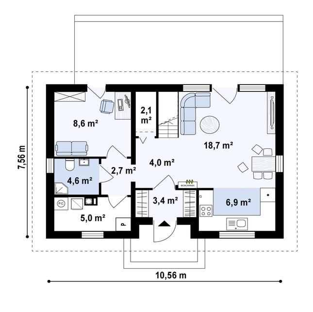 Rzut parteru POW. 55,9 m²