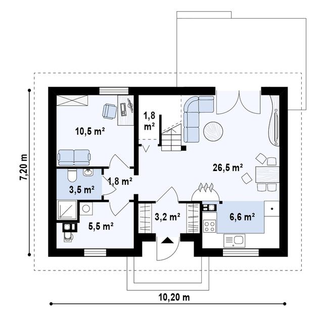 Rzut parteru POW. 58,5 m²