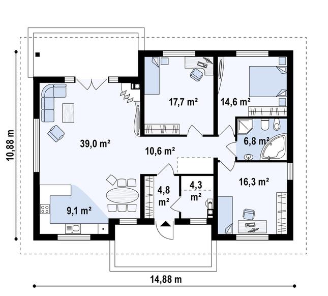 Rzut parteru POW. 122,2 m²