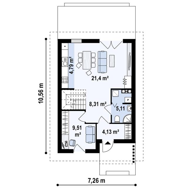 Rzut parteru POW. 55,6 m²