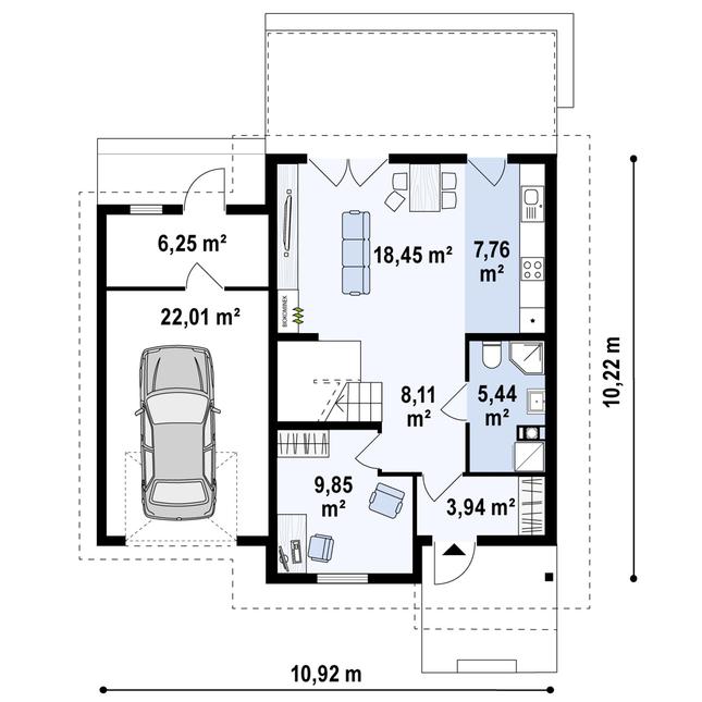 Rzut parteru POW. 81,8 m²