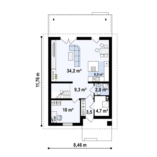 Rzut parteru POW. 71,7 m²