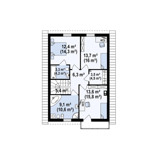 Rzut poddasza POW. 77,1 m²