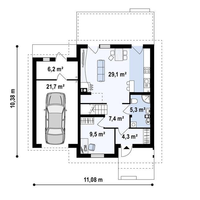 Rzut parteru POW. 83,0 m²