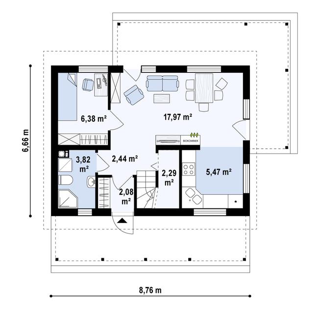Rzut parteru POW. 40,4 m²