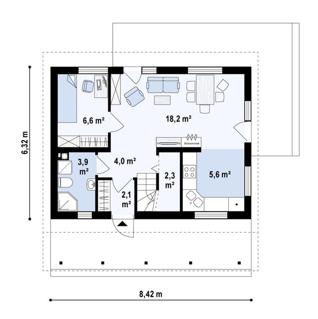 Rzut parteru POW. 42,5 m²