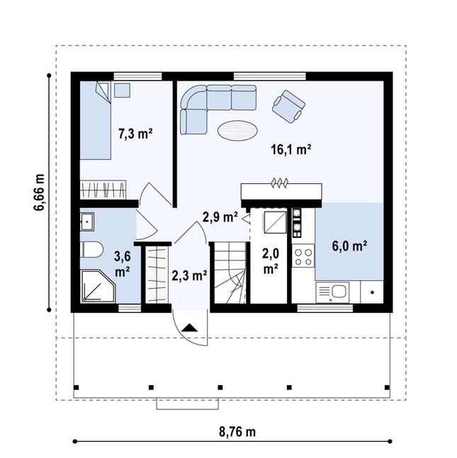Rzut parteru POW. 40,1 m²