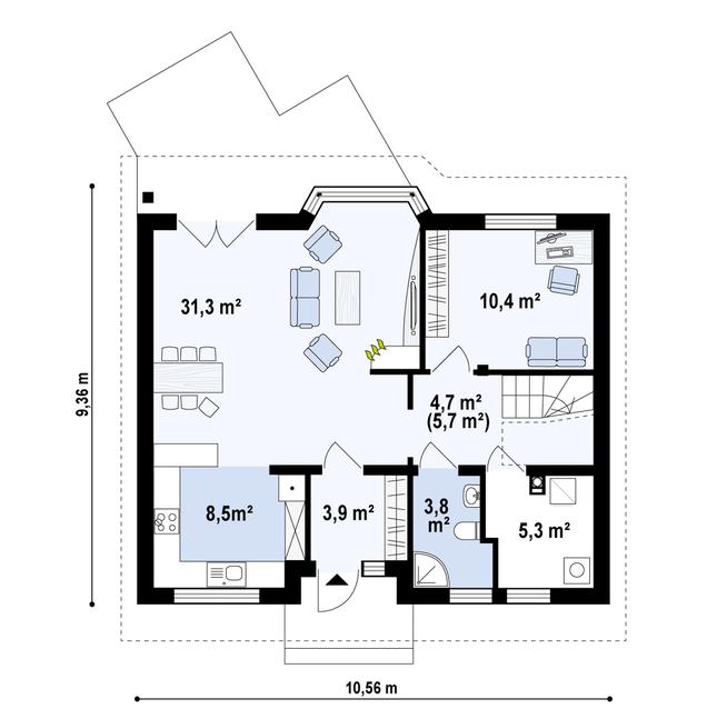 Rzut parteru POW. 68,8 m²