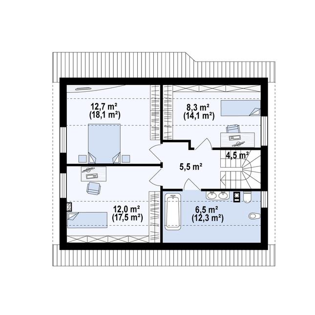 Rzut poddasza POW. 72,1 m²