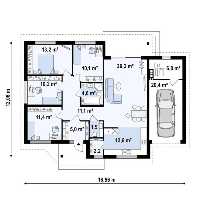 Rzut parteru POW. 136,7 m²