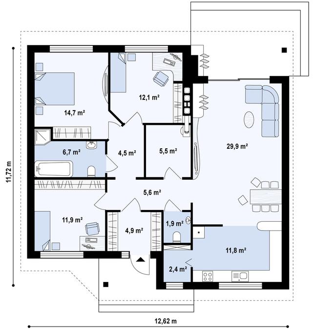 Rzut parteru POW. 110,8 m²