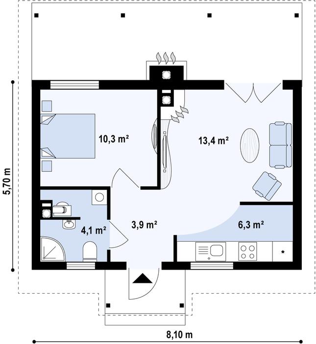 Rzut parteru POW. 37,5 m²