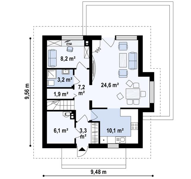 Rzut parteru POW. 62,6 m²