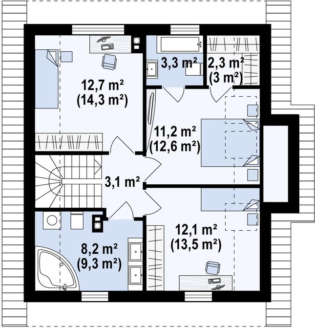 Rzut poddasza POW. 62,6 m²