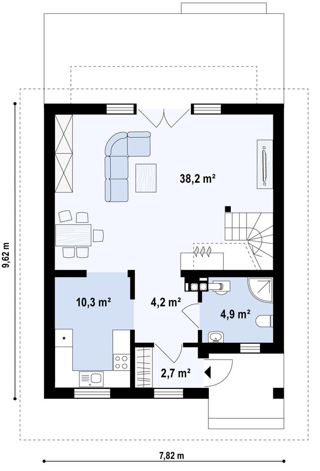 Rzut parteru POW. 60,3 m²