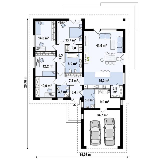 Rzut parteru POW. 190,6 m²