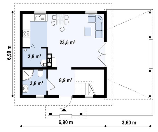 Rzut parteru POW. 38,4 m²