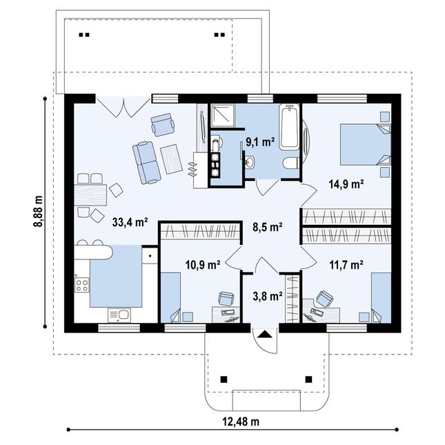 Rzut parteru POW. 90,6 m²