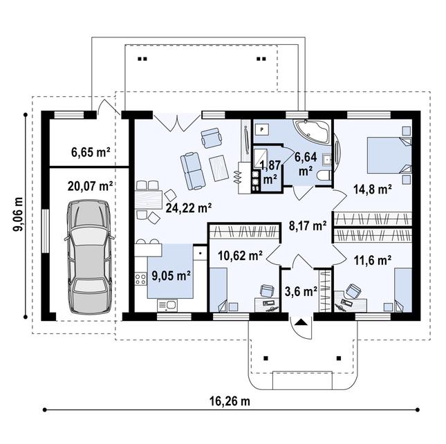 Rzut parteru POW. 117,3 m²