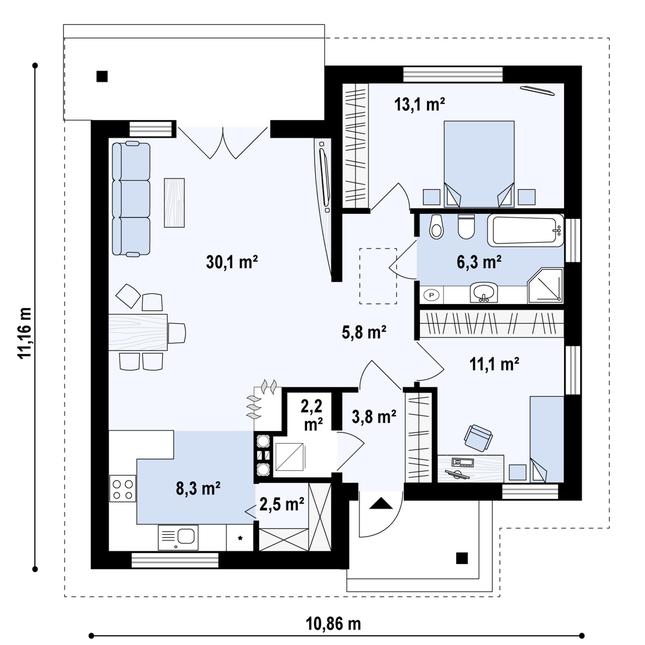 Rzut parteru POW. 83,2 m²