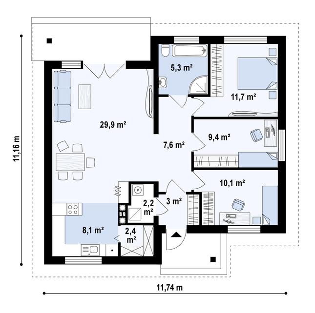 Rzut parteru POW. 89,8 m²