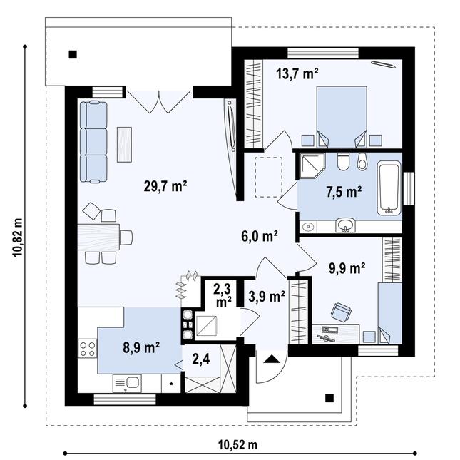Rzut parteru POW. 84,3 m²