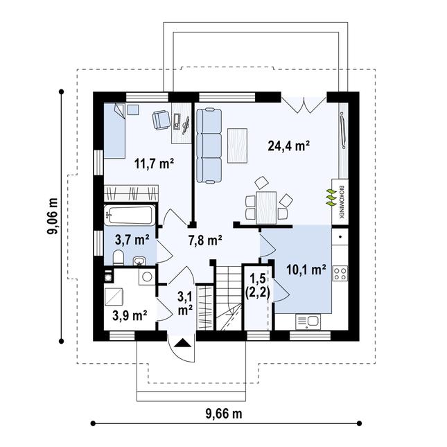 Rzut parteru POW. 66,7 m²