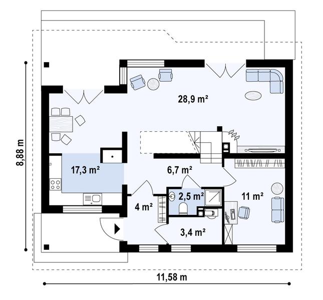 Rzut parteru POW. 71,6 m²