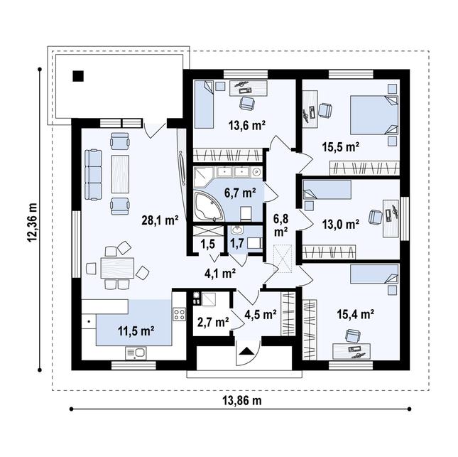 Rzut parteru POW. 125,1 m²