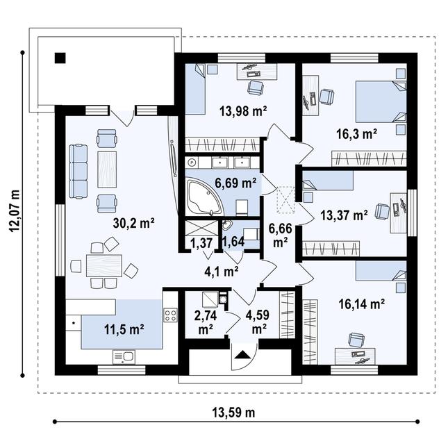 Rzut parteru POW. 129,3 m²