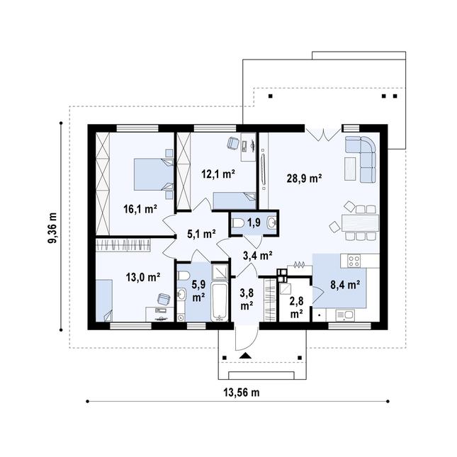 Rzut parteru POW. 101,2 m²