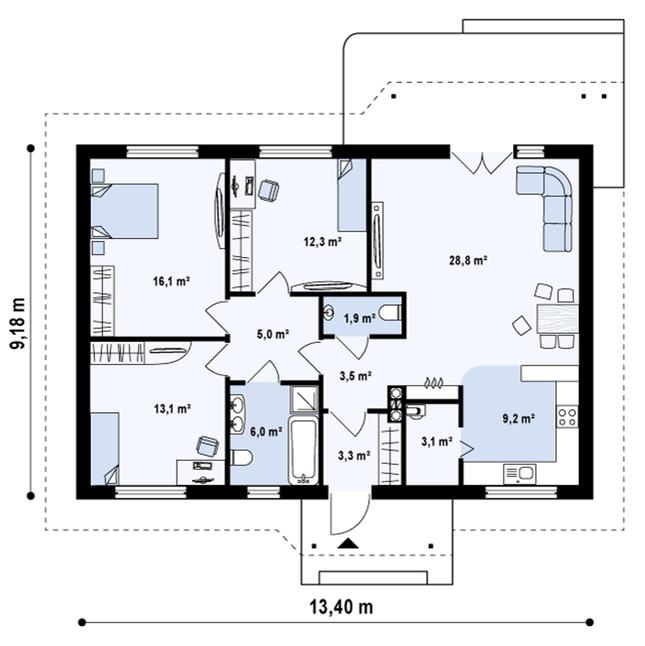 Rzut parteru POW. 102,9 m²