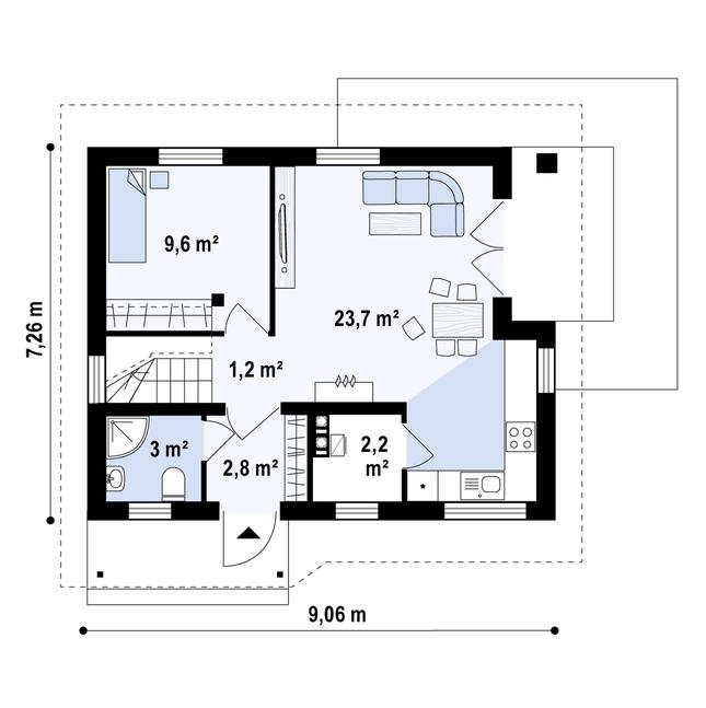 Rzut parteru POW. 42,6 m²