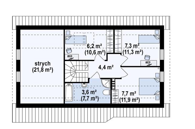 Rzut poddasza POW. 70,6 m²