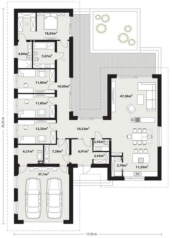 Rzut parteru POW. 217,7 m²