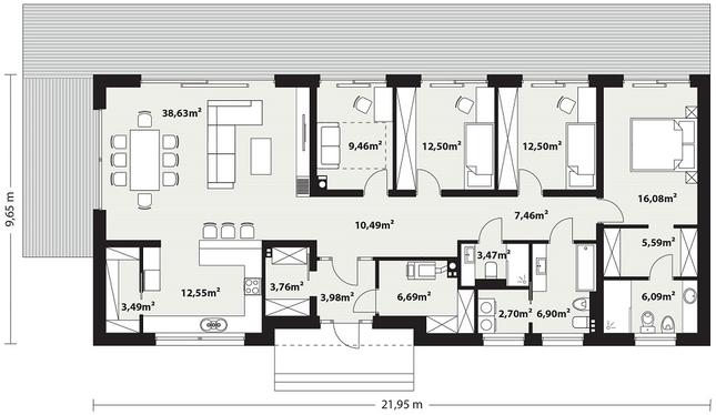 Rzut parteru POW. 162,3 m²