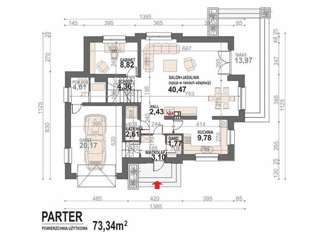 Rzut parteru: wariant 1 POW. 98,1 m²