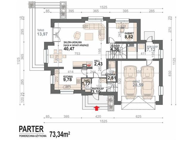 Rzut parteru lustro: wariant 1 POW. 109,1 m²