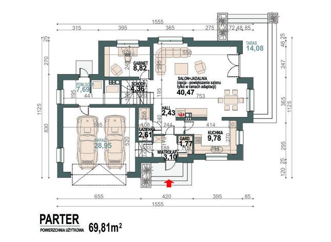 Rzut parteru: Opcja POW. 110,0 m²