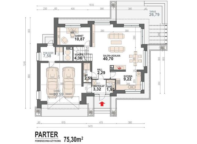Rzut parteru POW. 113,5 m²
