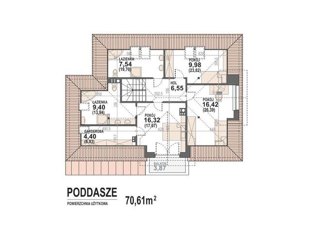 Rzut poddasza POW. 117,0 m²