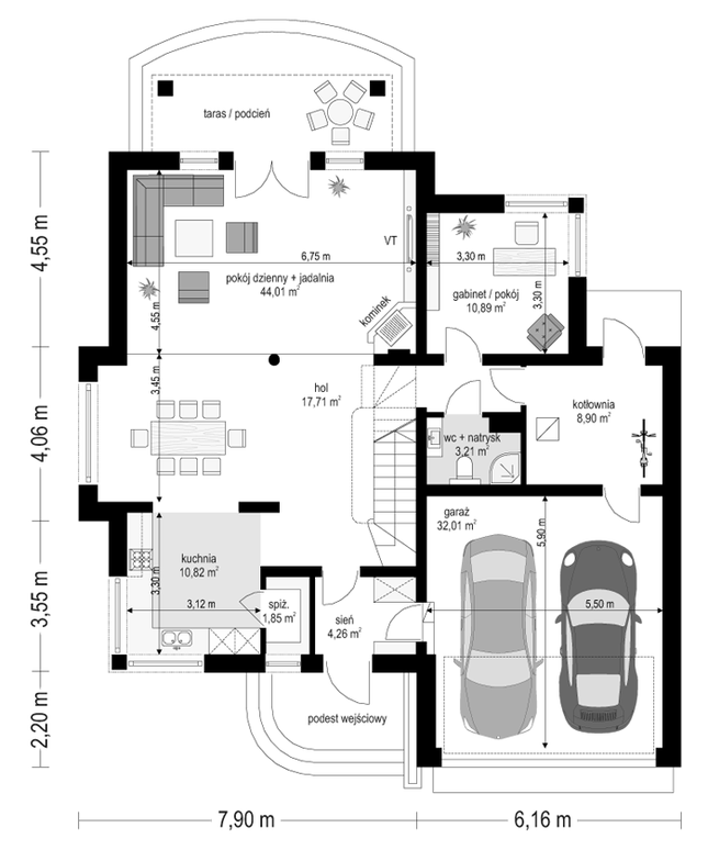 Rzut parteru lustro POW. 133,7 m²